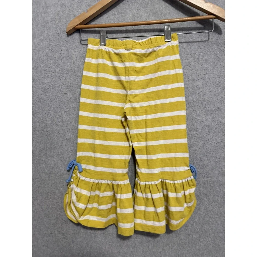 Matilda‎ Jane Capri Pants Girls 4 Yellow Stripe Ruffle Hem Blue Tie Jersey Knit